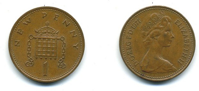 Великобритания 1 пенни 1971 Елизавета II (1952-2022) KM 915, Spink 4237 (B1) бронза 4110-742