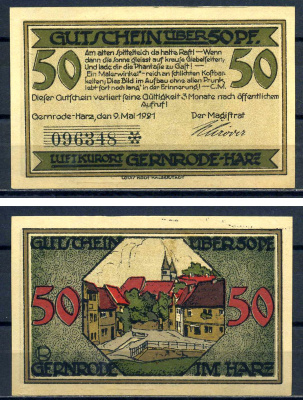 Гернроде в горах Гарца (Анхальт) 50 пфеннигов 1921 бумага UNC (пресс) 7556-7-3-1