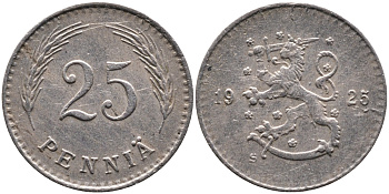 ФИНЛЯНДИЯ 25 ПЕННИ 1925 S KM 25 медно-никель 4387-454