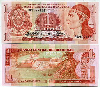 ГОНДУРАС 1 ЛЕМПИРА 1989 30 МАРТА 1989, РУИНЫ КОПАН, ОСТАТКИ ДРЕВНЕГО ГОРОДА ИНКОВ В ГОНДУРАСЕ Pick 68с бумага UNC (ПРЕСС) 6287-47-3-1