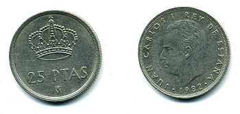Испания 25 песет 1982 Хуан Карлос I (1975-2014) KM 824 медно-никель 51-5126