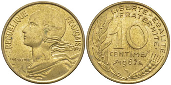 ФРАНЦИЯ 10 САНТИМОВ 1967 ТИП MARIANNE KM 929, LE FRANC 144.7 медь алюминий никель 116-423