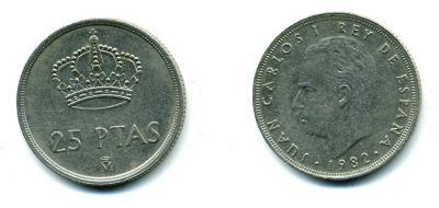 Испания 25 песет 1982 Хуан Карлос I (1975-2014) KM 824 медно-никель 51-5126