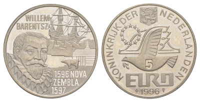 Нидерланды 5 евро 1996 Виллем Баренц X 121 медно-никель BU 4645-1122