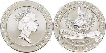 Австралия 10 долларов 1994 1-ое Олимпийское золото Австралии, 1912 год, плавание KM 226 серебро PROOF 1068-2-51