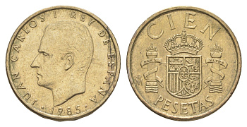 Испания 100 песет 1985 M, Хуан Карлос I (1975-2014) KM 826 алюминиевая бронза 4622-155