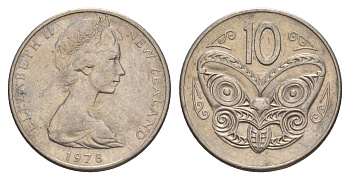 Новая Зеландия 10 центов 1978 Елизавета II (1952-2022), маска маори KM 41.1 медно-никель 4657-131