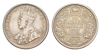 Британская Индия 1/4 рупии 1917 Георг V (1910-1936) KM 518 серебро    4658-1113