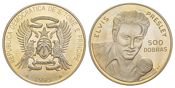 Сан-Томе и Принсипи 500 добр 1993 Элвис Пресли KM 70 медно-никель BU 413-6512