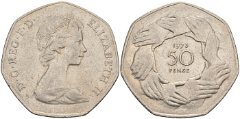 Великобритания 50 пенсов 1973 Елизавета II (1952-2022), вступление в Европейское экономическое сообщество KM 918, Spink 4224 медно-никель 115-621