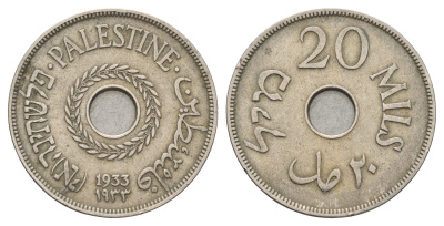 Израиль, Палестина 20 милей (милсов) 1933 Британская Палестина KM 5 медно-никель 5010-1925