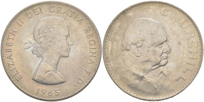 Великобритания 1 крона (5 шиллингов) 1965 Уинстон Черчилль, Елизавета II (1952-2022) KM 910, Spink 4144 медно-никель 4552-421