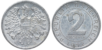 Австрия 2 гроша 1952 KM 2876 алюминий 4164-254