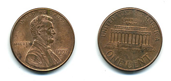 США 1 ЦЕНТ 1997 D KM 201b цинк плакированный медью 4364-254