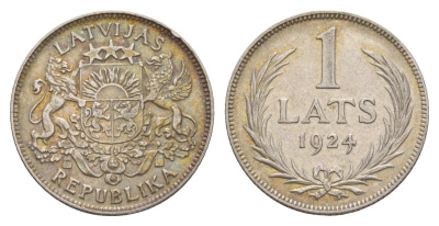 Латвия 1 лат 1924 год-тип KM 7 серебро 4658-1256