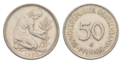 ФРГ 50 пфеннигов 1980 J KM 109.2, J. 384a медно-никель 4632-244