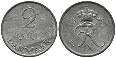 ДАНИЯ 2 ЭРЕ 1965 C; S, ФРЕДЕРИК IX (1947-1972) KM 840.2 цинк 24-1126