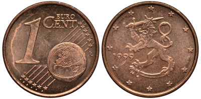 Финляндия 1 евроцент 1999 KM 98 сталь плакированная медью XF-UNC 4181-153