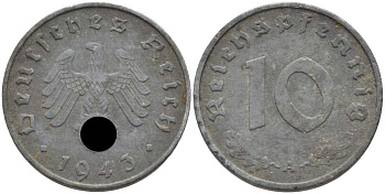 Германия 10 рейхспфеннигов 1943 A KM 101, J.371 цинк 4401-557