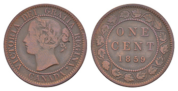 Канада 1 цент 1859 Виктория (1837-1901) KM 1 бронза 4654-1212