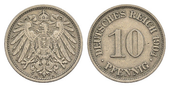 Германия 10 пфеннигов 1904 A, Вильгельм II (1888-1918) KM 12, J. 13 медно-никель 4644-1157