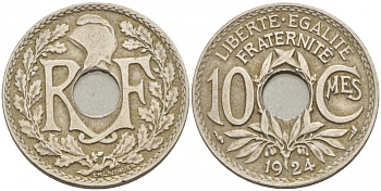 ФРАНЦИЯ 10 САНТИМОВ 1924 ТИП ЛИНДАЙЁ KM 866а, LE FRANC 138.10 медно-никель 67-526