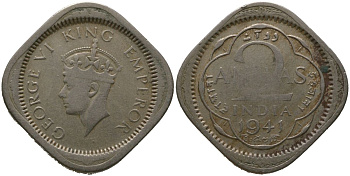 Индия 2 анны 1941 Георг VI (1936-1952) KM 541 медно-никель 4571-435