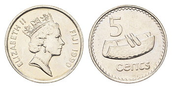 Фиджи 5 центов 1990 KM 51a сталь плакированная никелем UNC 4668-565