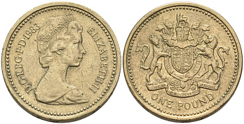 Великобритания 1 фунт 1983 Елизавета II (1952-2022) KM 933, Spink 4221 никель латунь 88-142