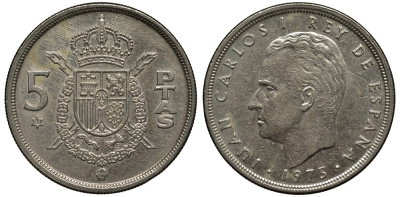 Испания 5 песет 1975 (80) Хуан Карлос I (1975-2014) KM 807 медно-никель 186-921