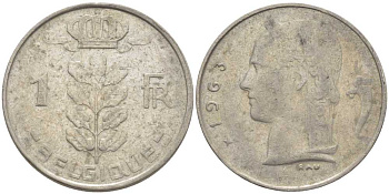 Бельгия 1 франк 1963 Belgique, Бодуэн I (1951-1993) KM 142.1 медно-никель 119-453
