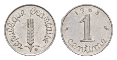 Франция 1 сантим 1963 KM 928 нержавеющая сталь 4173-1214