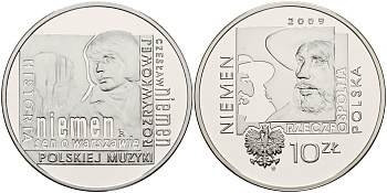 Польша 10 злотых 2009 Чеслав Немен, польский композитор (1939-2004) KM 686 серебро  PROOF 1096-5-52
