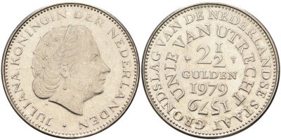 Нидерланды 2 1/2 гульдена 1979 400 лет Утрехтскому союзу, Юлиана (1949-1980) KM 197 никель 4587-1221