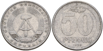 ГДР 50 пфеннигов 1958 A KM 12.1 алюминий 106-1223