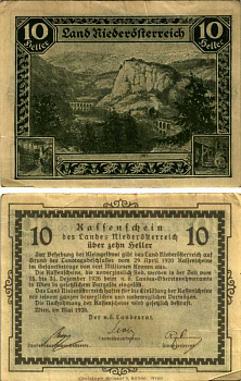 НИЖНЯЯ АВСТРИЯ 10 ГЕЛЛЕРОВ 1920 НОТГЕЛЬД (15 ДЕКАБРЯ 1920 - 31 ДЕКАБРЯ 1920) бумага 7487-57-1-1