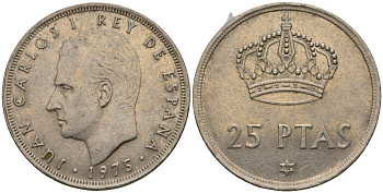 Испания 25 песет 1975 (80) Хуан Карлос I (1975-2014) KM 808 медно-никель 117-536
