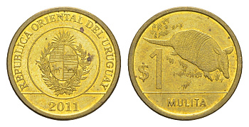 Уругвай 1 песо 2011 KM 135 сталь плакированная латунью UNC 4649-629