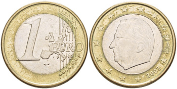 БЕЛЬГИЯ 1 ЕВРО 2002 АЛЬБЕРТ II KM 230 биметалл 4543-411