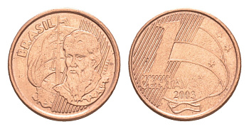 Бразилия 1 сентаво 2003 KM 647.1 сталь плакированная медью 4644-413