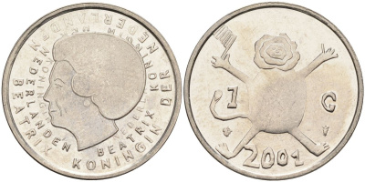 Нидерланды 1 гульден 2001 прощай гульден, детский рисунок, лев с флагом в руках KM 233 никель UNC 4116-112