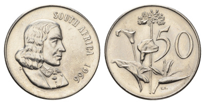 ЮАР 50 центов 1966 Ян ван Рибек (1619-1677), South Africa, легенда на английском, Зантедеския Эллиота (калла) KM 70.1 никель aUNC 4693-446