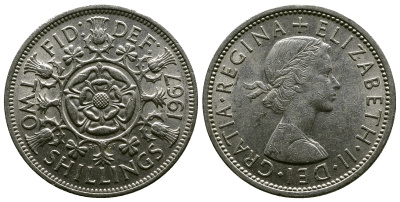 Великобритания 2 шиллинга (флорин) 1967 Елизавета II (1952-2022) KM 906, Spink 4146 медно-никель 4382-815