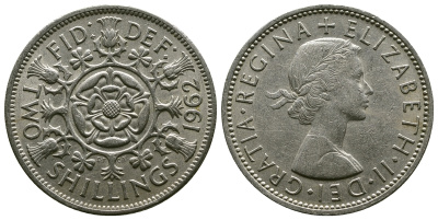 Великобритания 2 шиллинга (флорин) 1962 Елизавета II (1952-2022) KM 906, Spink 4146 медно-никель 4382-336