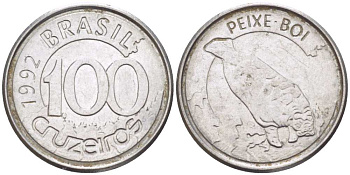 БРАЗИЛИЯ 100 КРУЗЕЙРО 1992 РЕФОРМА 1990-1993, ЛАМАНТИН KM 623 нержавеющая сталь 4387-915