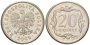 Польша 20 грошей 2009 MW Y 280 медно-никель UNC 4618-143