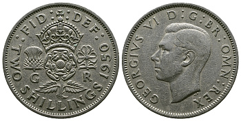 Великобритания 2 шиллинга (флорин) 1950 Георг VI (1936-1952) KM 878, Spink 4107 медно-никель 4381-1244