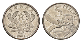 Гана 5 песев 2007 KM 38 сталь плакированная никель aUNC 4627-742