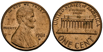 США 1 цент 1981 D, Линкольн KM 201 медь цинк 4136-214
