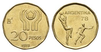 Аргентина 20 песо 1978 Чемпионат мира по футболу, Аргентина 1978 KM 75 алюминиевая бронза UNC 202-853